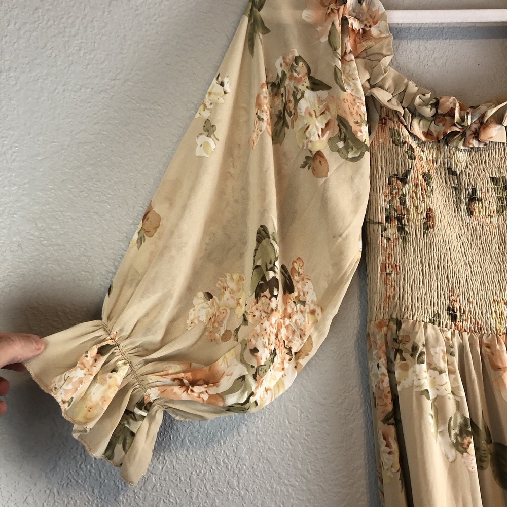 Aakaa Womens Babydoll Maxi Dress‎ Small Floral Smocked Boho Cottagecore Elegant - Picture 3 of 12